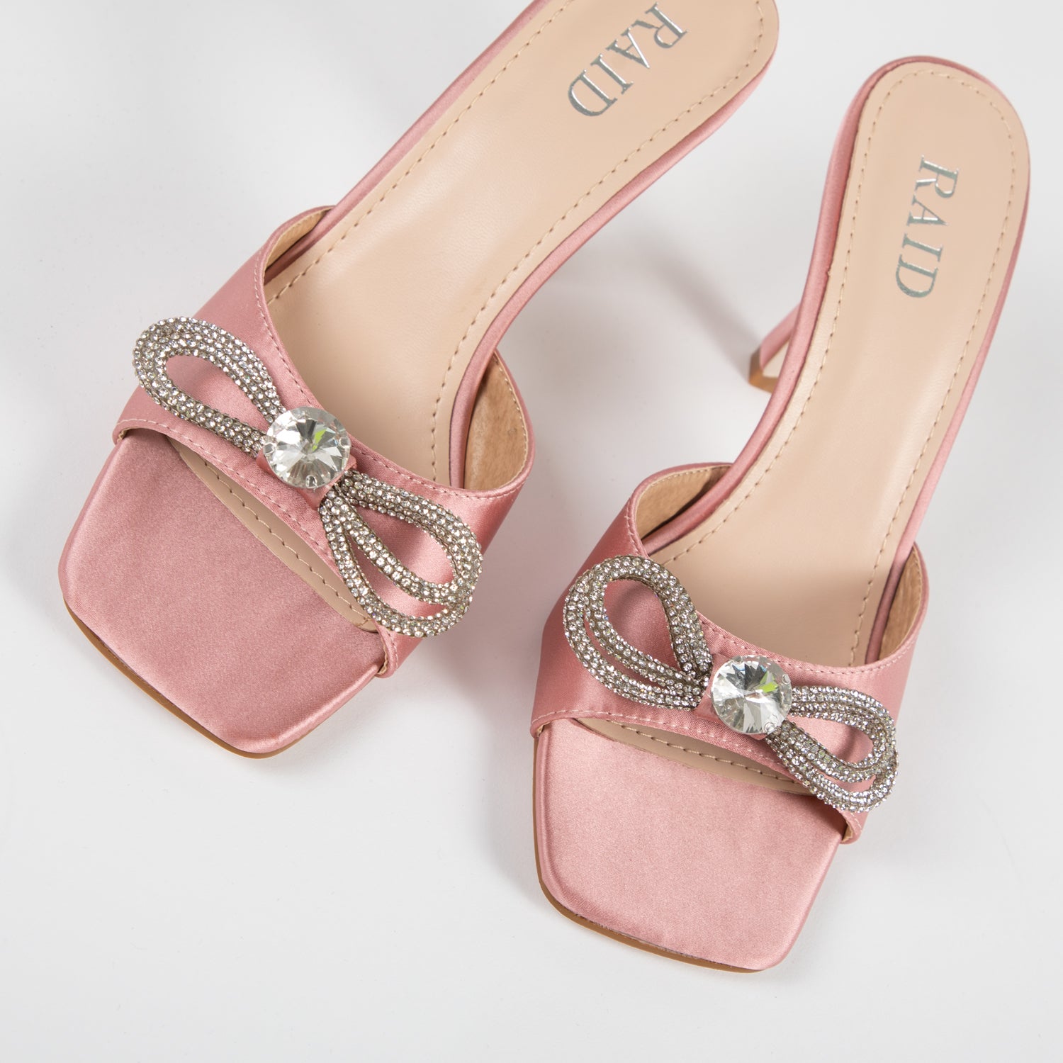 RAID Renee Heeled Mule In Baby Pink Satin