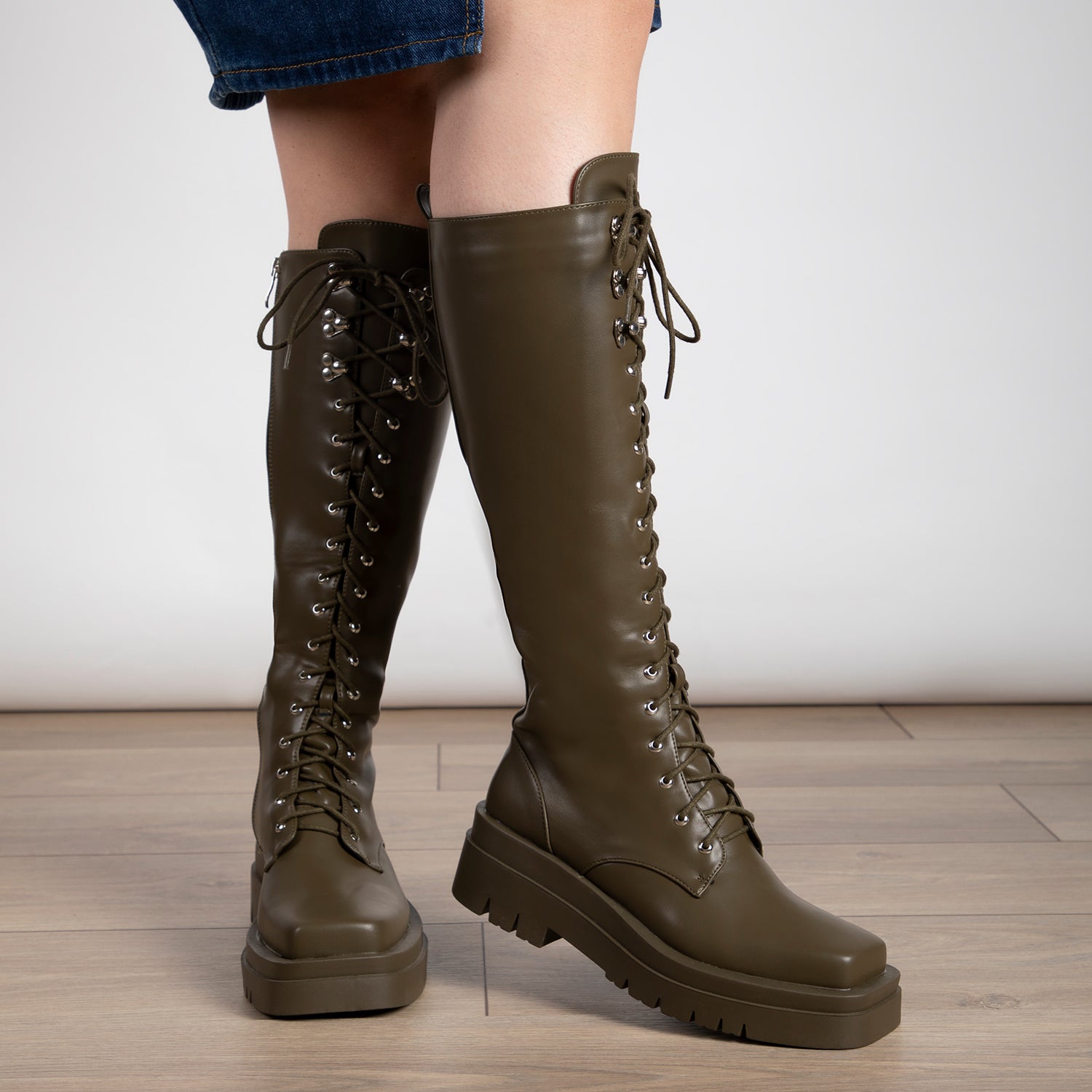 RAID Rida Long Lace Up Boot in Khaki