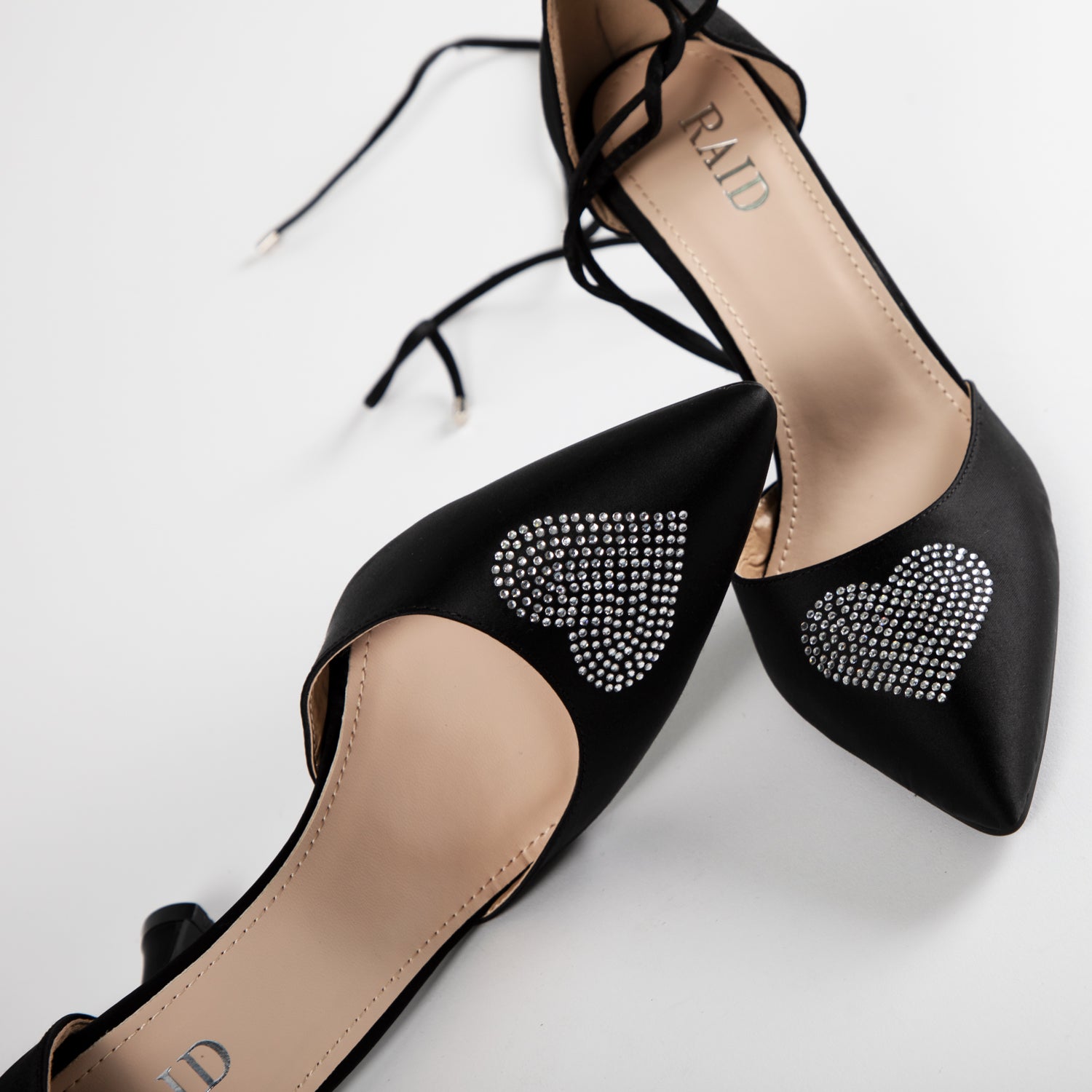 RAID Sidney Heeled Pump in Black Satin