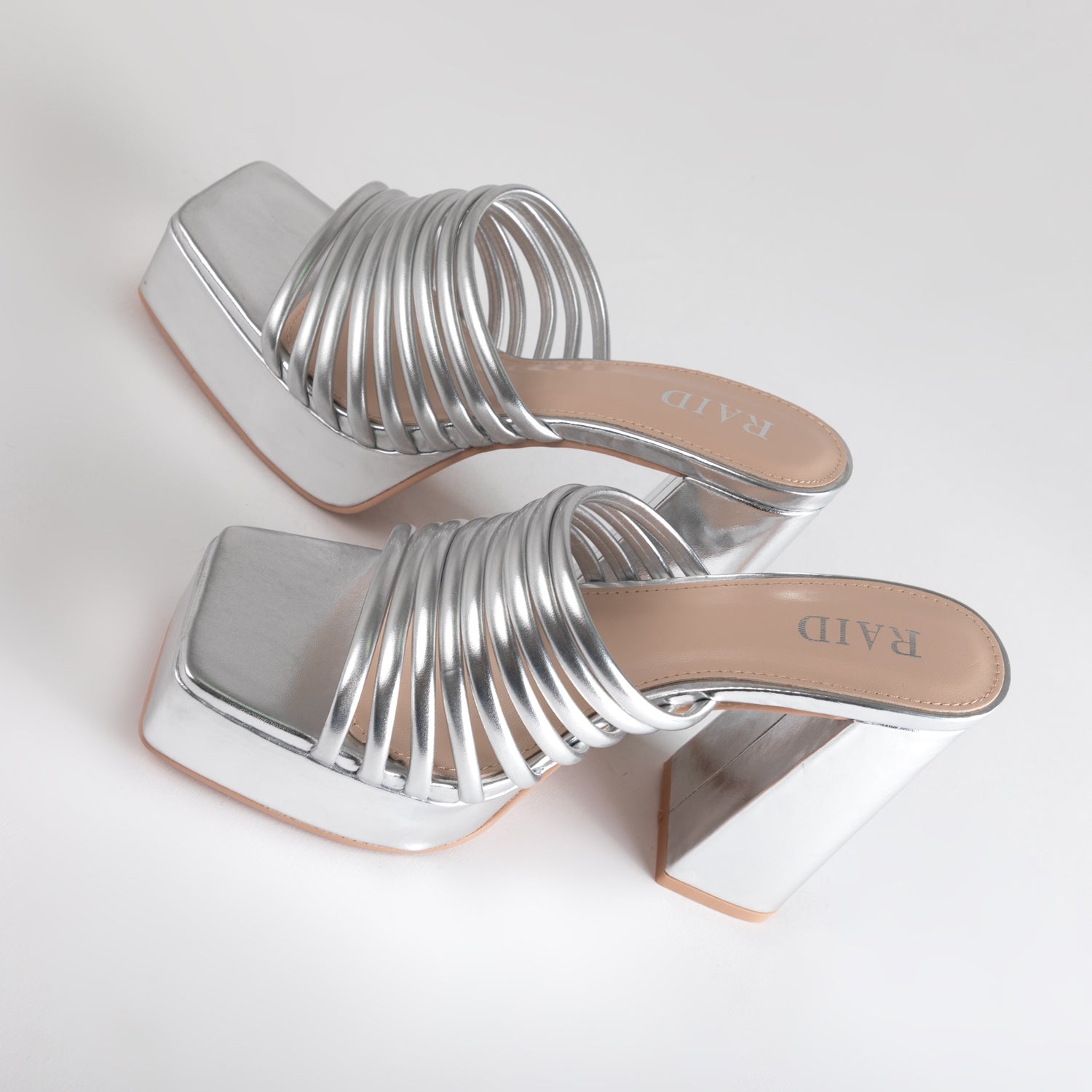 RAID Stella Block Heeled Mule in Silver