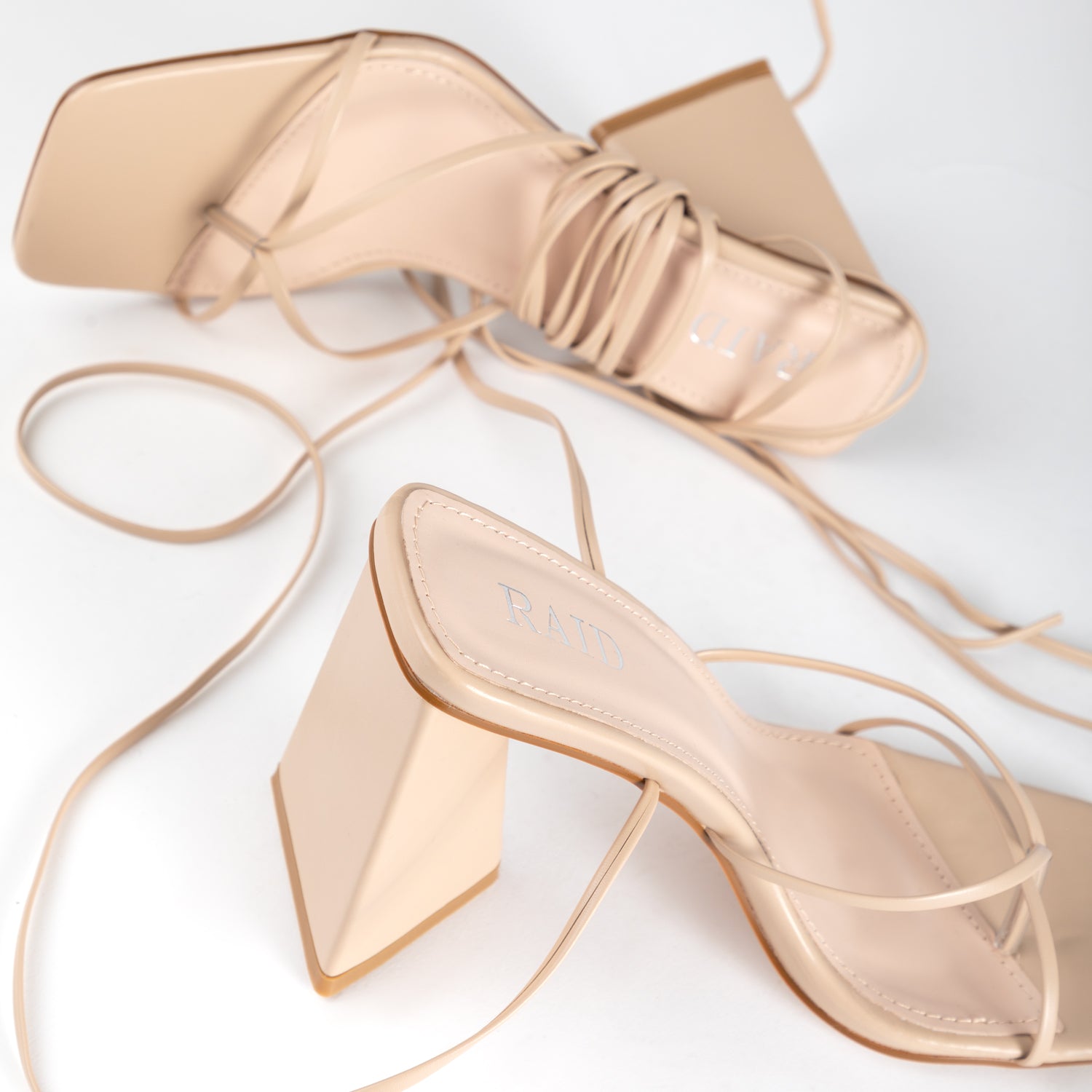 RAID Vedika Lace Up Block Heel in Nude