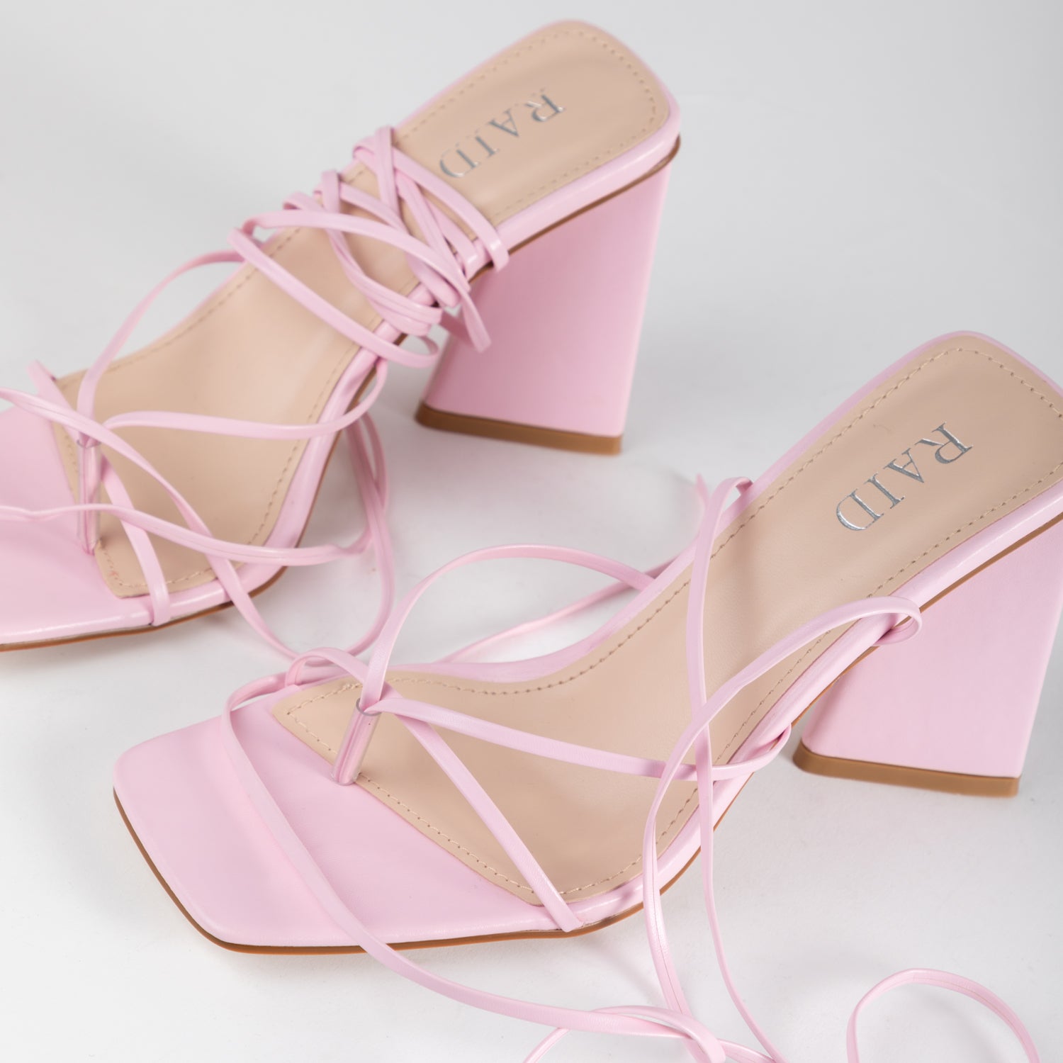 RAID Vedika Lace Up Block Heel in Pink