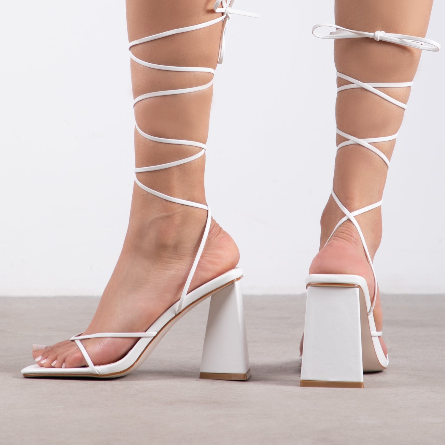 RAID Vedika Lace Up Block Heel in White