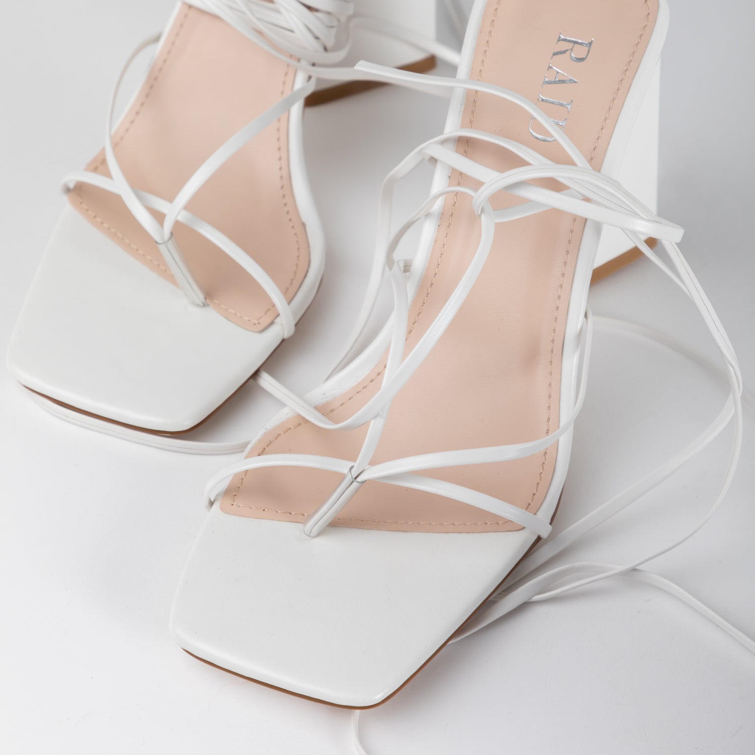 RAID Vedika Lace Up Block Heel in White