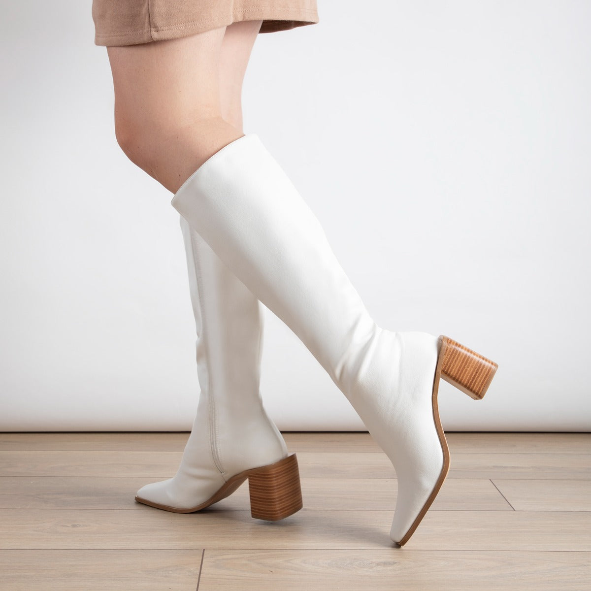 RAID Blick Block Heeled Long Boot in Off White