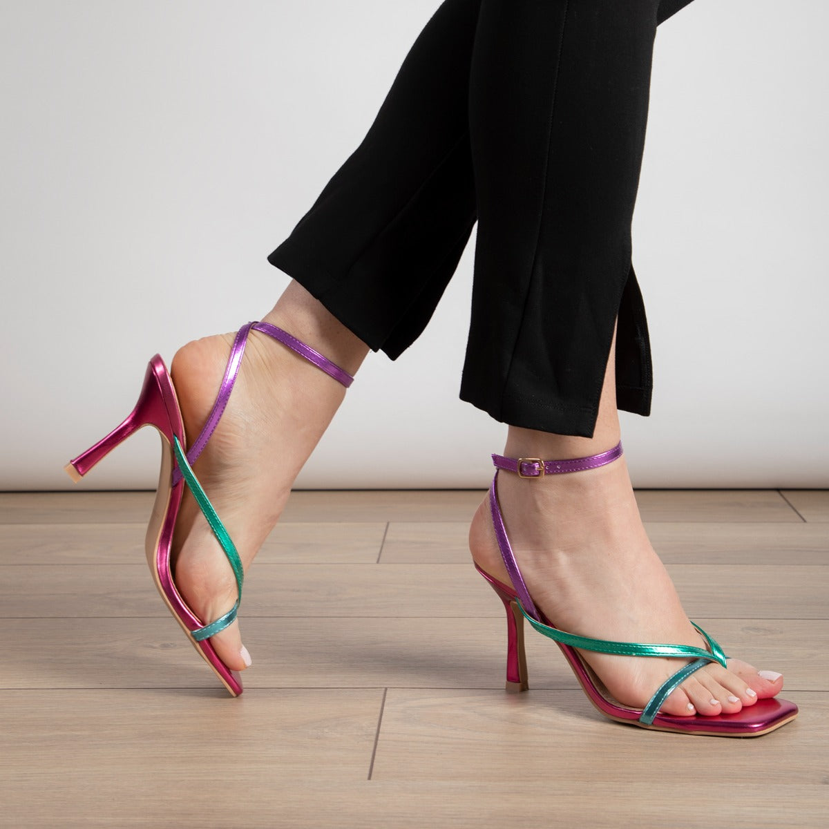 RAID Dorneah Wide Fit Square Toe Post Sandal In Pink Multi