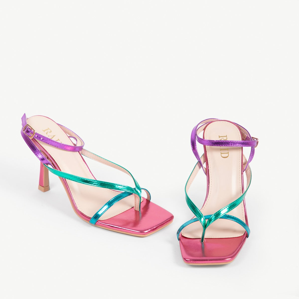 RAID Dorneah Square Toe Post Sandal In Pink Multi