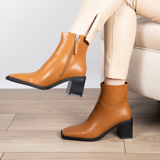 RAID Floriana Block Heeled Ankle Boot in Tan