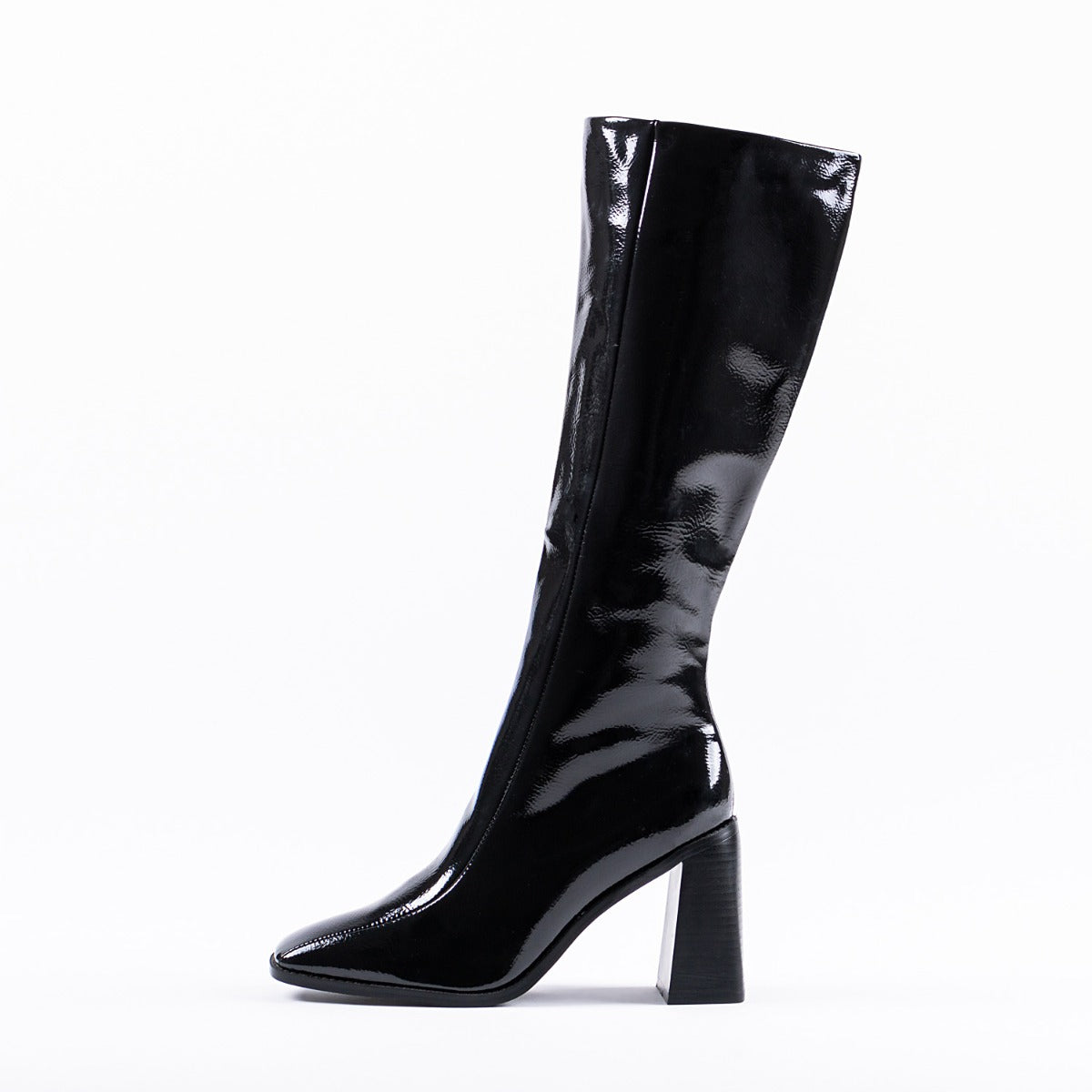 RAID Lenore Knee High Boot in Black Crinkle Patent