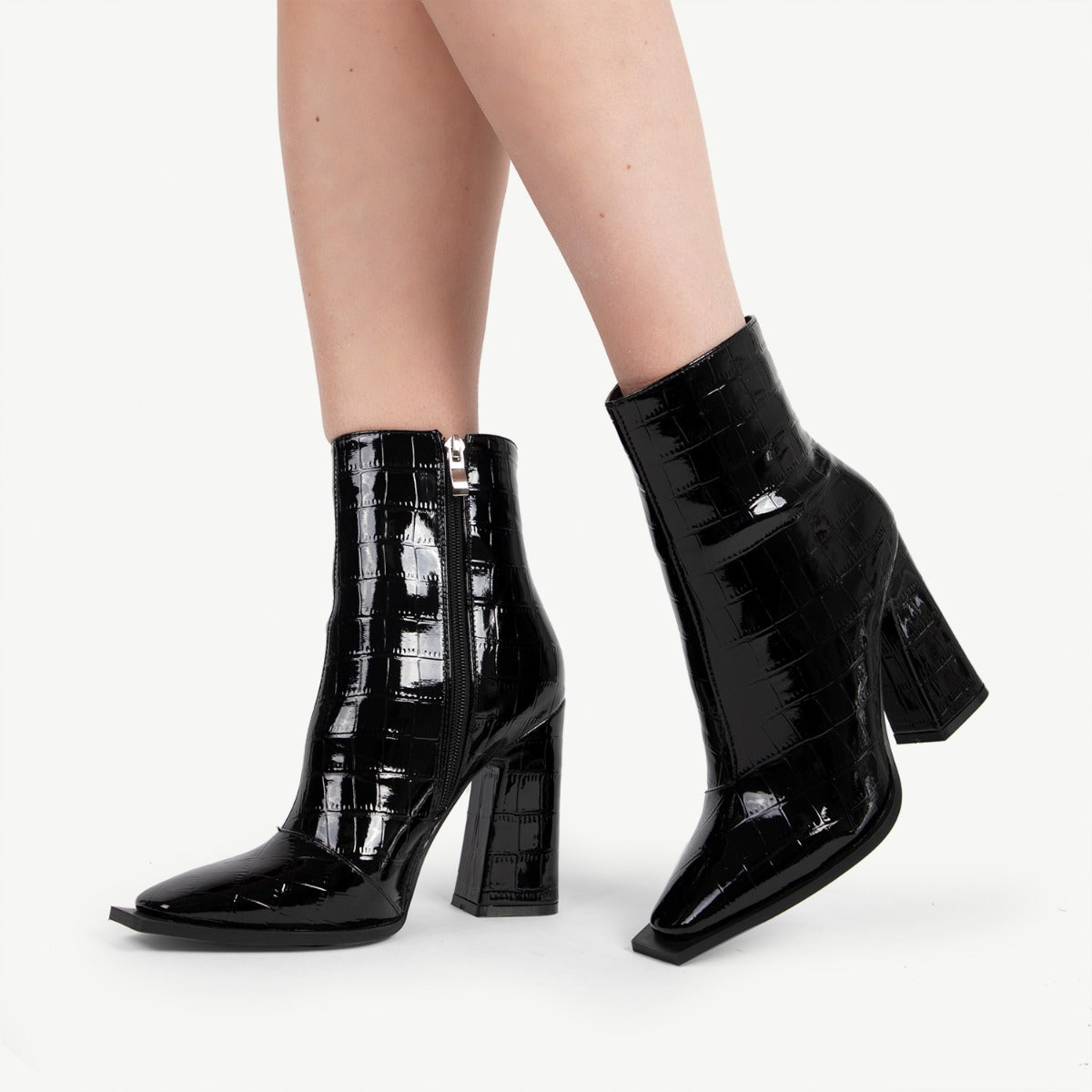 RAID Livvy Block Heeled Ankle Boot in Black Croc