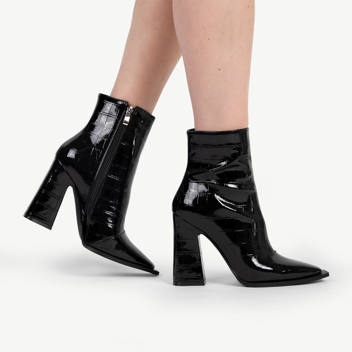 RAID Livvy Block Heeled Ankle Boot in Black Croc