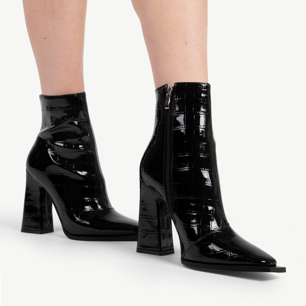 RAID Livvy Block Heeled Ankle Boot in Black Croc