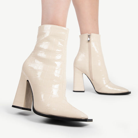 RAID Livvy Block Heeled Ankle Boot in White Croc