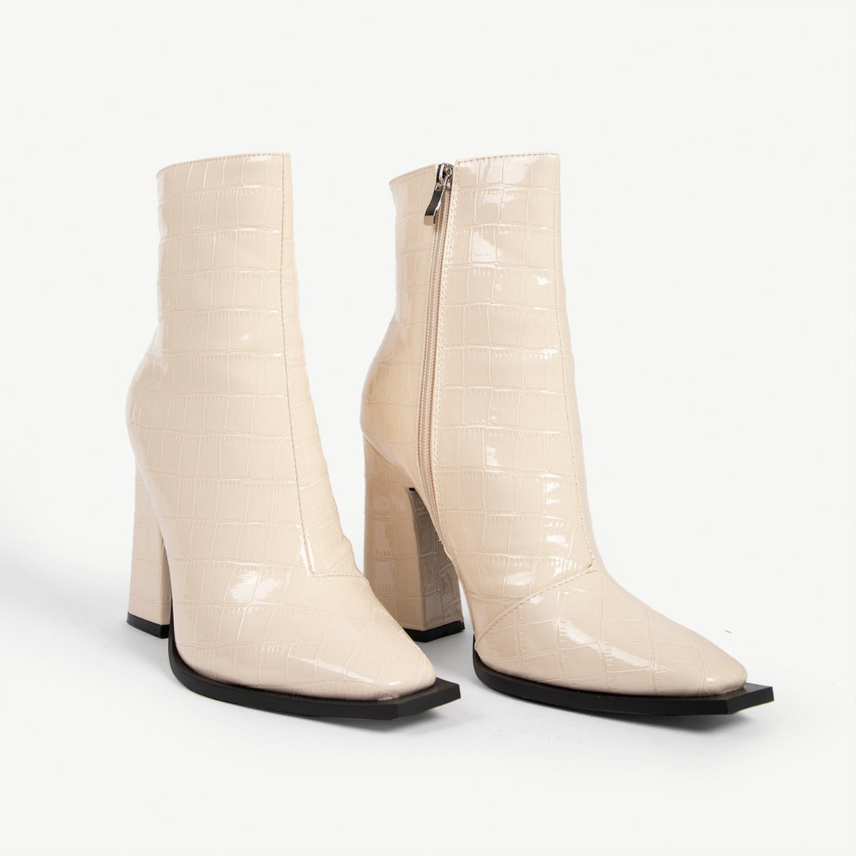 RAID Livvy Block Heeled Ankle Boot in White Croc