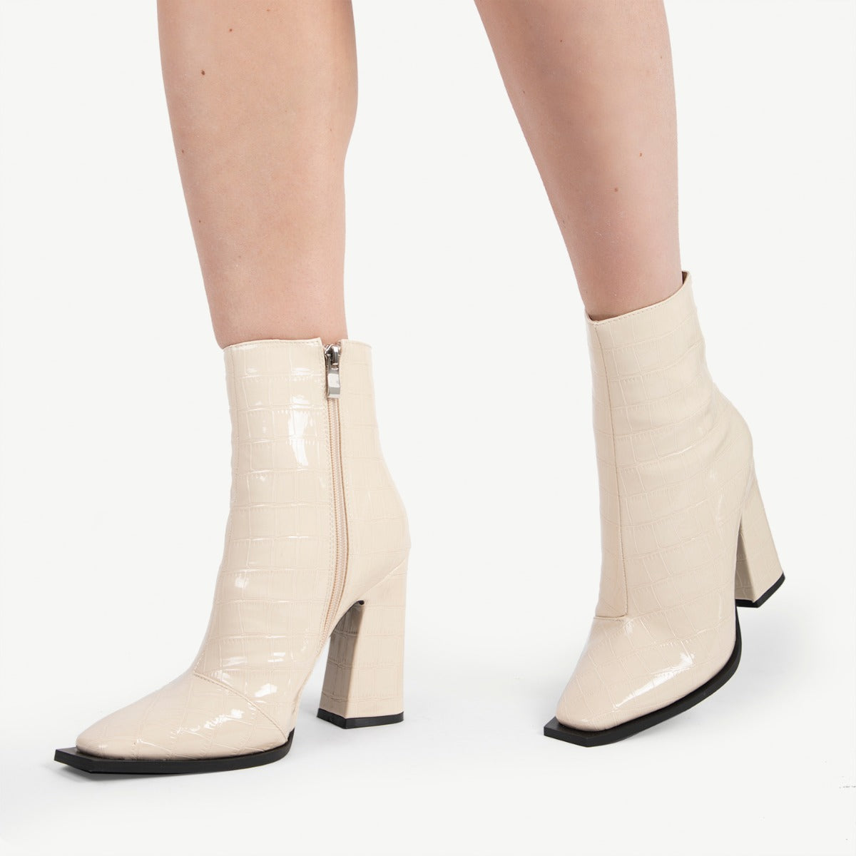 RAID Livvy Block Heeled Ankle Boot in White Croc