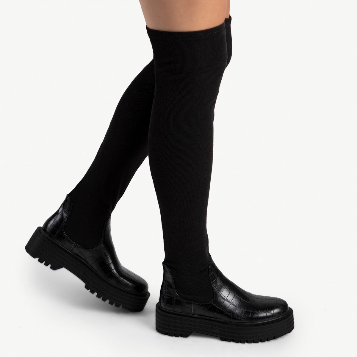 RAID Ranger Over the Knee Boot in Black Croc