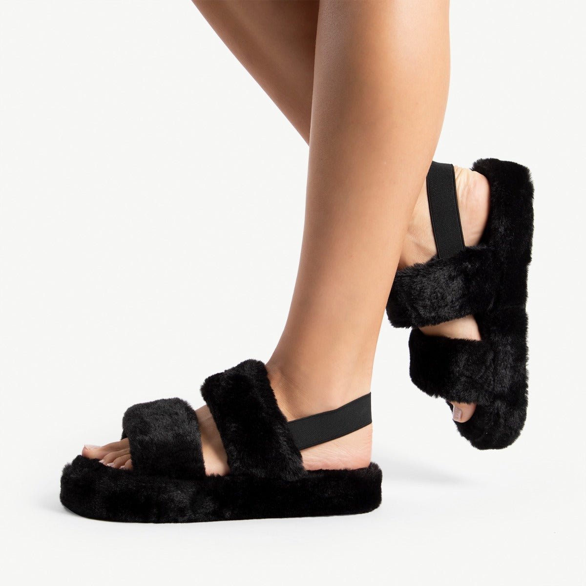 RAID Stripe Fur Slider Slipper in Black