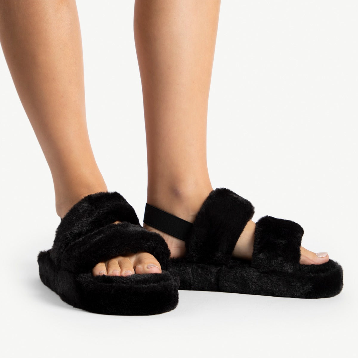 RAID Stripe Fur Slider Slipper in Black