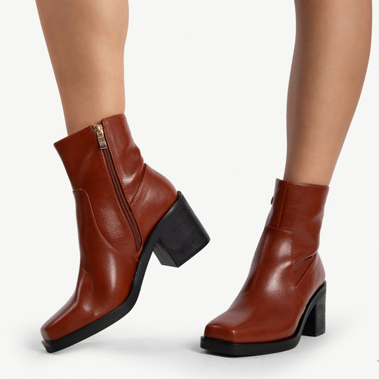 RAID Zerrin Block Heeled Ankle Boot in Tan