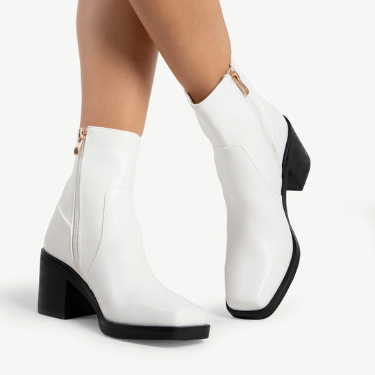 RAID Zerrin Block Heeled Ankle Boot in White